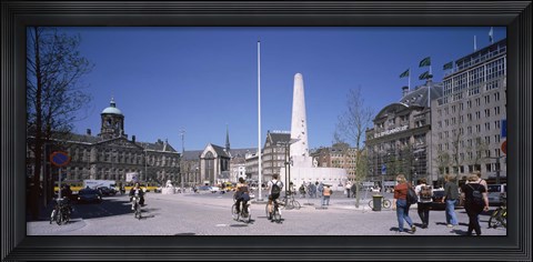 Framed Group of people at a town square, Dam Square, Amsterdam, Netherlands Print