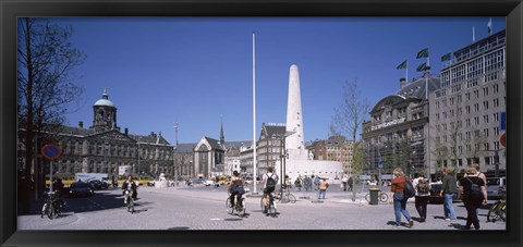 Framed Group of people at a town square, Dam Square, Amsterdam, Netherlands Print