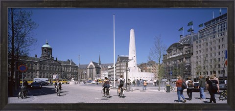 Framed Group of people at a town square, Dam Square, Amsterdam, Netherlands Print