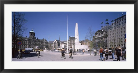 Framed Group of people at a town square, Dam Square, Amsterdam, Netherlands Print