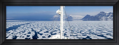 Framed Ship in the ocean with a mountain range in the background, Bellsund, Spitsbergen, Svalbard Islands, Norway Print