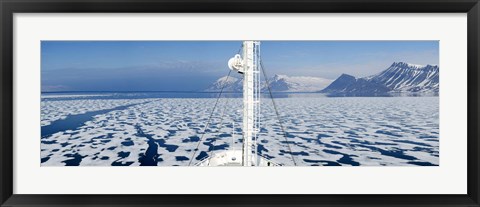 Framed Ship in the ocean with a mountain range in the background, Bellsund, Spitsbergen, Svalbard Islands, Norway Print