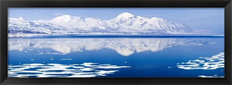 Framed Reflection of a mountain range in an ocean, Bellsund, Spitsbergen, Svalbard Islands, Norway Print