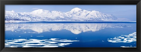 Framed Reflection of a mountain range in an ocean, Bellsund, Spitsbergen, Svalbard Islands, Norway Print