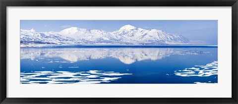 Framed Reflection of a mountain range in an ocean, Bellsund, Spitsbergen, Svalbard Islands, Norway Print