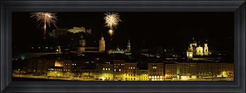 Framed Firework display over a fort, Hohensalzburg Fortress, Salzburg, Austria Print