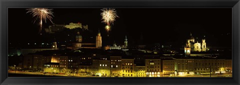 Framed Firework display over a fort, Hohensalzburg Fortress, Salzburg, Austria Print