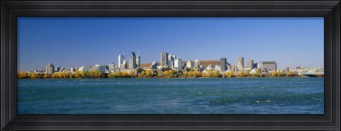 Framed View of Montreal Skyline and the Saint Lawrence River with Mount Royal in the background, Montreal, Quebec, Canada Print