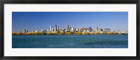 Framed View of Montreal Skyline and the Saint Lawrence River with Mount Royal in the background, Montreal, Quebec, Canada Print