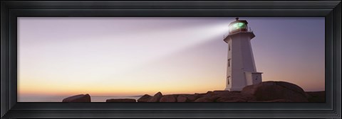 Framed Low Angle View Of A Lighthouse at dusk, Peggy's Cove, Nova Scotia, Canada Print