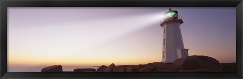 Framed Low Angle View Of A Lighthouse at dusk, Peggy&#39;s Cove, Nova Scotia, Canada Print