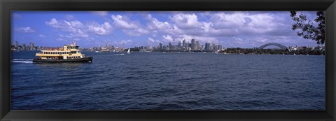 Framed Ferry in the sea with a bridge in the background, Sydney Harbor Bridge, Sydney Harbor, Sydney, New South Wales, Australia Print