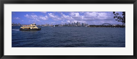 Framed Ferry in the sea with a bridge in the background, Sydney Harbor Bridge, Sydney Harbor, Sydney, New South Wales, Australia Print