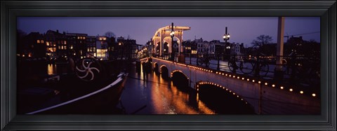 Framed Bridge lit up at night, Magere Brug, Amsterdam, Netherlands Print