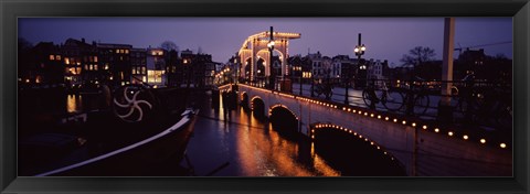 Framed Bridge lit up at night, Magere Brug, Amsterdam, Netherlands Print