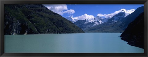 Framed Mountain at the lakeside, Grande Dixence Dam, Valais Canton, Switzerland Print
