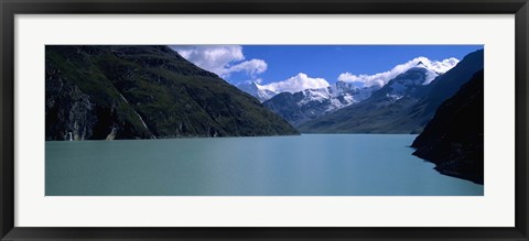 Framed Mountain at the lakeside, Grande Dixence Dam, Valais Canton, Switzerland Print