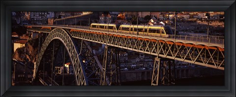 Framed Metro train on a bridge, Dom Luis I Bridge, Duoro River, Porto, Portugal Print
