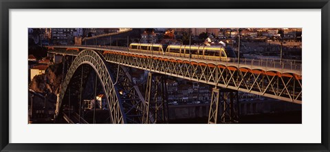 Framed Metro train on a bridge, Dom Luis I Bridge, Duoro River, Porto, Portugal Print