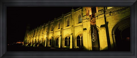 Framed Low angle view of a monastery at night, Mosteiro Dos Jeronimos, Belem, Lisbon, Portugal Print