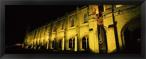 Framed Low angle view of a monastery at night, Mosteiro Dos Jeronimos, Belem, Lisbon, Portugal Print