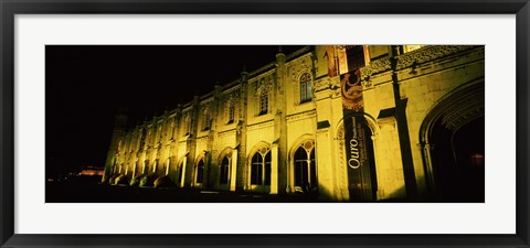 Framed Low angle view of a monastery at night, Mosteiro Dos Jeronimos, Belem, Lisbon, Portugal Print