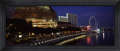 Framed Concert hall at the waterfront, Esplanade Theater, The Singapore Flyer, Singapore River, Singapore Print