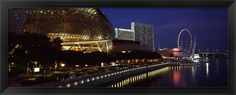 Framed Concert hall at the waterfront, Esplanade Theater, The Singapore Flyer, Singapore River, Singapore Print