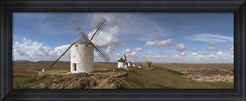 Framed Traditional windmill on a hill, Consuegra, Toledo, Castilla La Mancha, Toledo province, Spain Print