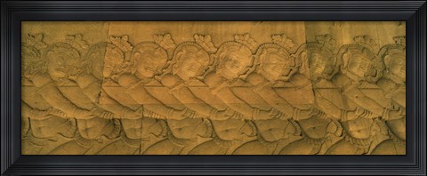 Framed Bas relief in a temple, Angkor Wat, Angkor, Cambodia Print