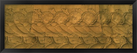 Framed Bas relief in a temple, Angkor Wat, Angkor, Cambodia Print