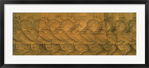 Framed Bas relief in a temple, Angkor Wat, Angkor, Cambodia Print