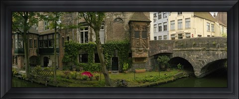 Framed Buildings along channel, Bruges, West Flanders, Belgium Print