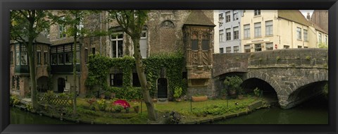 Framed Buildings along channel, Bruges, West Flanders, Belgium Print