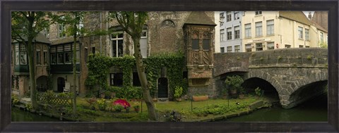 Framed Buildings along channel, Bruges, West Flanders, Belgium Print