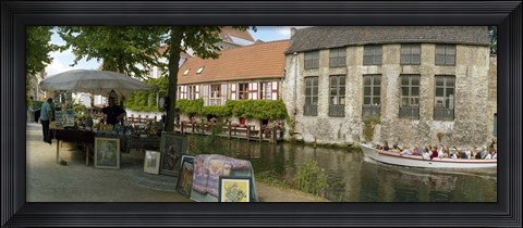 Framed Flea market at a canal, Dijver Canal, Bruges, West Flanders, Belgium Print