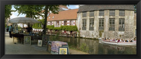 Framed Flea market at a canal, Dijver Canal, Bruges, West Flanders, Belgium Print