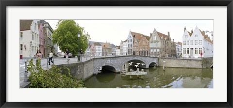 Framed Bridge across a channel, Bruges, West Flanders, Belgium Print