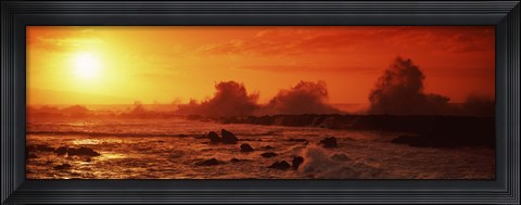 Framed Waves breaking on rocks in the sea, Three Tables, North Shore, Oahu, Hawaii, USA Print