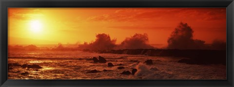 Framed Waves breaking on rocks in the sea, Three Tables, North Shore, Oahu, Hawaii, USA Print