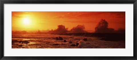 Framed Waves breaking on rocks in the sea, Three Tables, North Shore, Oahu, Hawaii, USA Print