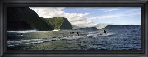 Framed Surfers in the sea, Hawaii, USA Print