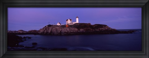 Framed Lighthouse on the coast at dusk, Nubble Lighthouse, York, York County, Maine Print