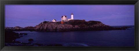 Framed Lighthouse on the coast at dusk, Nubble Lighthouse, York, York County, Maine Print