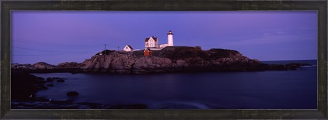 Framed Lighthouse on the coast at dusk, Nubble Lighthouse, York, York County, Maine Print