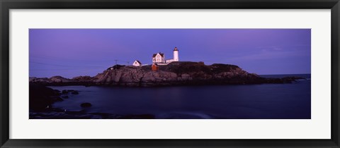 Framed Lighthouse on the coast at dusk, Nubble Lighthouse, York, York County, Maine Print