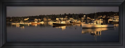Framed Boats moored at a harbor, Bass Harbor, Hancock County, Maine, USA Print