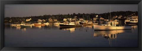 Framed Boats moored at a harbor, Bass Harbor, Hancock County, Maine, USA Print