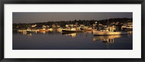 Framed Boats moored at a harbor, Bass Harbor, Hancock County, Maine, USA Print