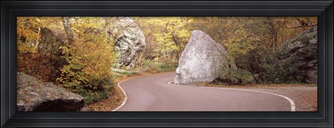 Framed Road curving around a big boulder, Stowe, Lamoille County, Vermont, USA Print
